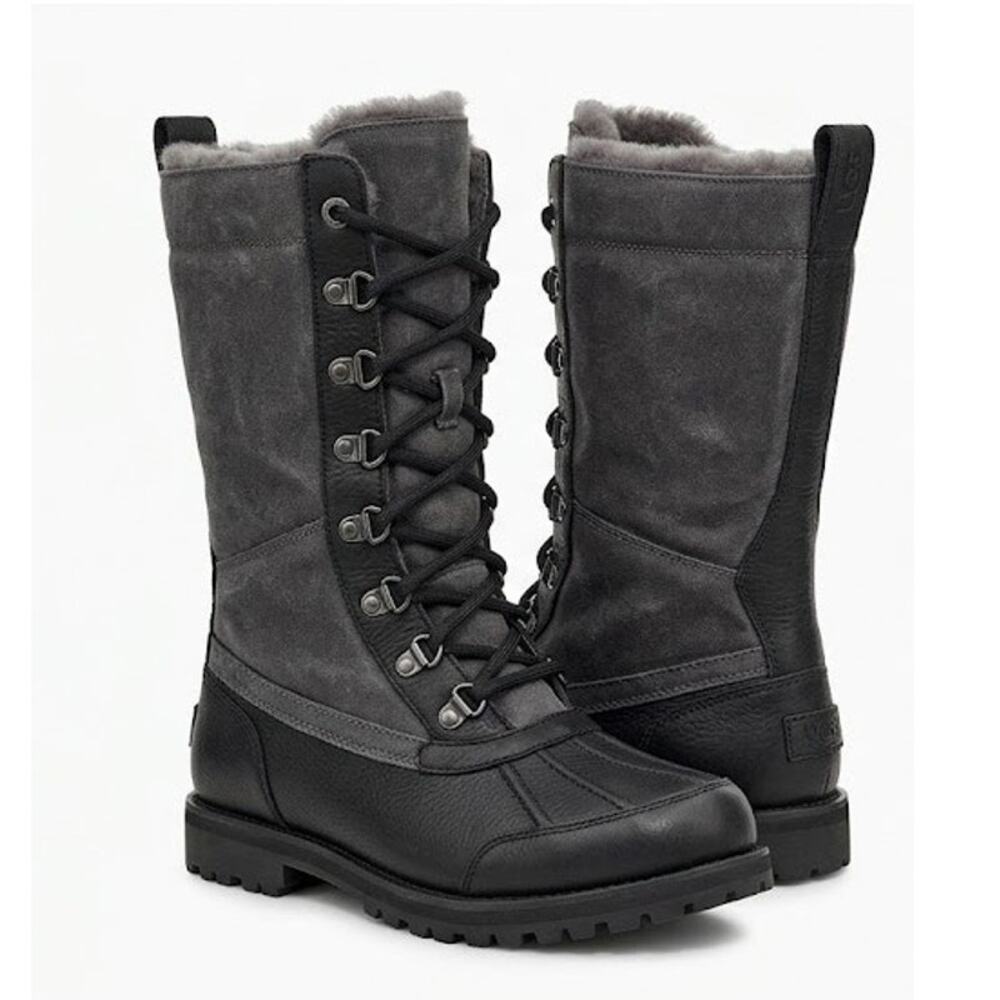 UGG Adirondack III Tall Boots Size 7 Black Grey Suede Leather Waterproof